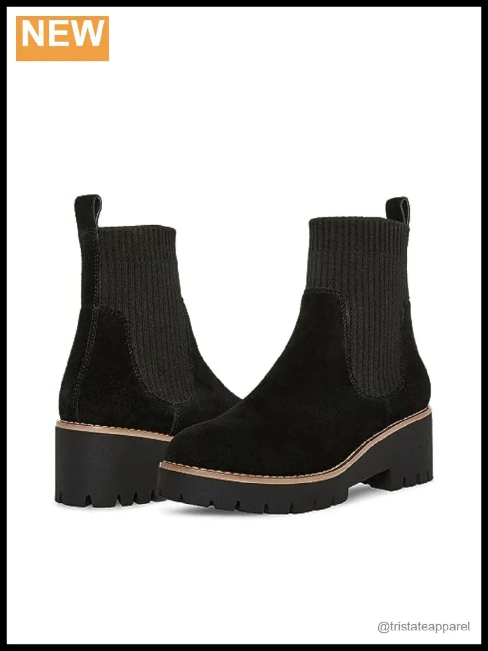 Waterproof Suede Ankle Booties with Lug Heel, Pull-On